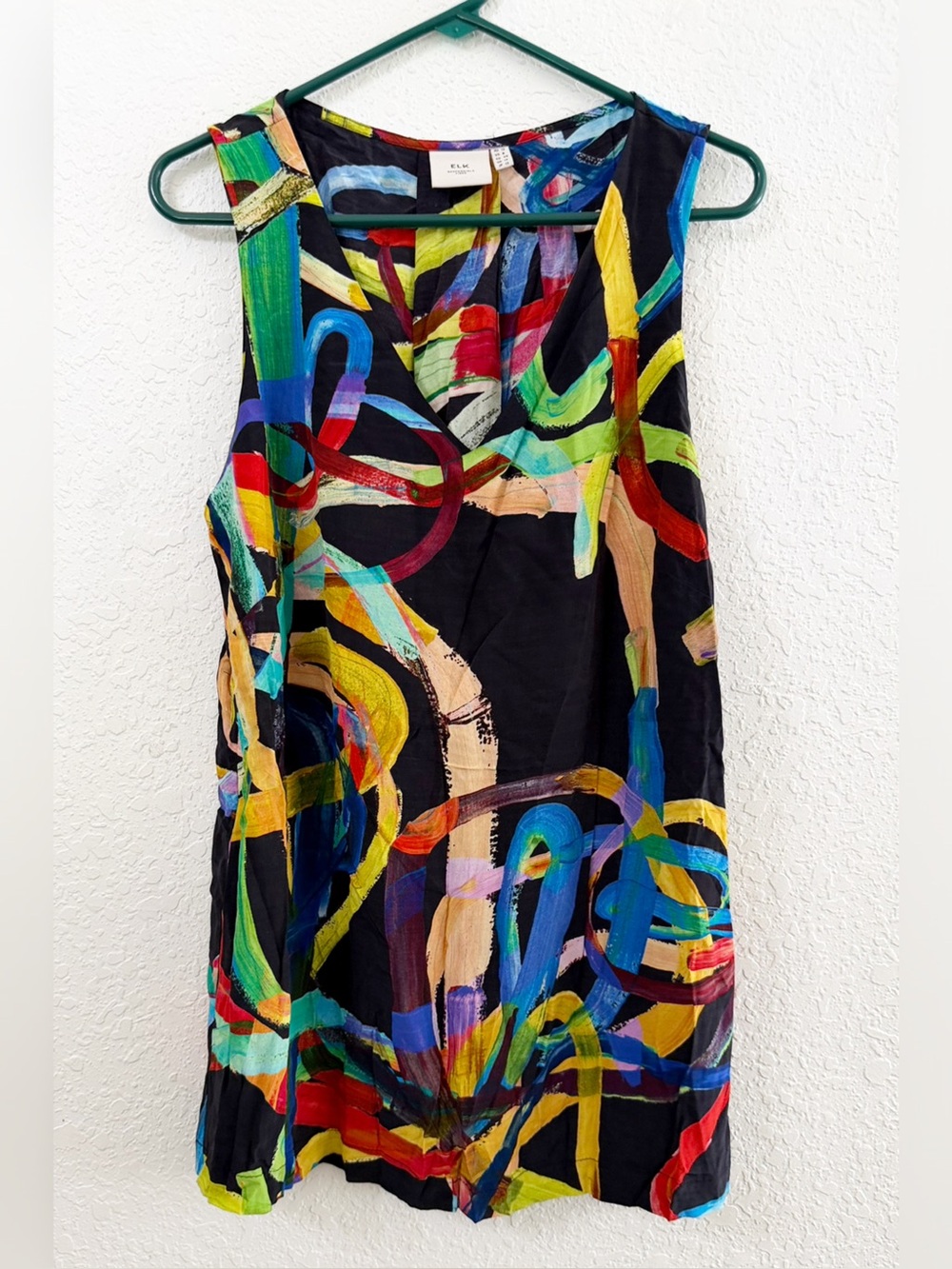 Elk The Label Multicolor Abstract Brushstroke Sleeveless Dress Tunic Blouse - 8